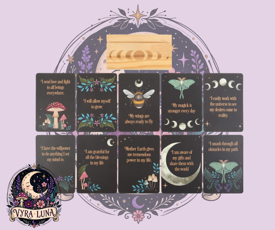 Dark Forest Affirmation Cards & Moon Phase Wooden Stand