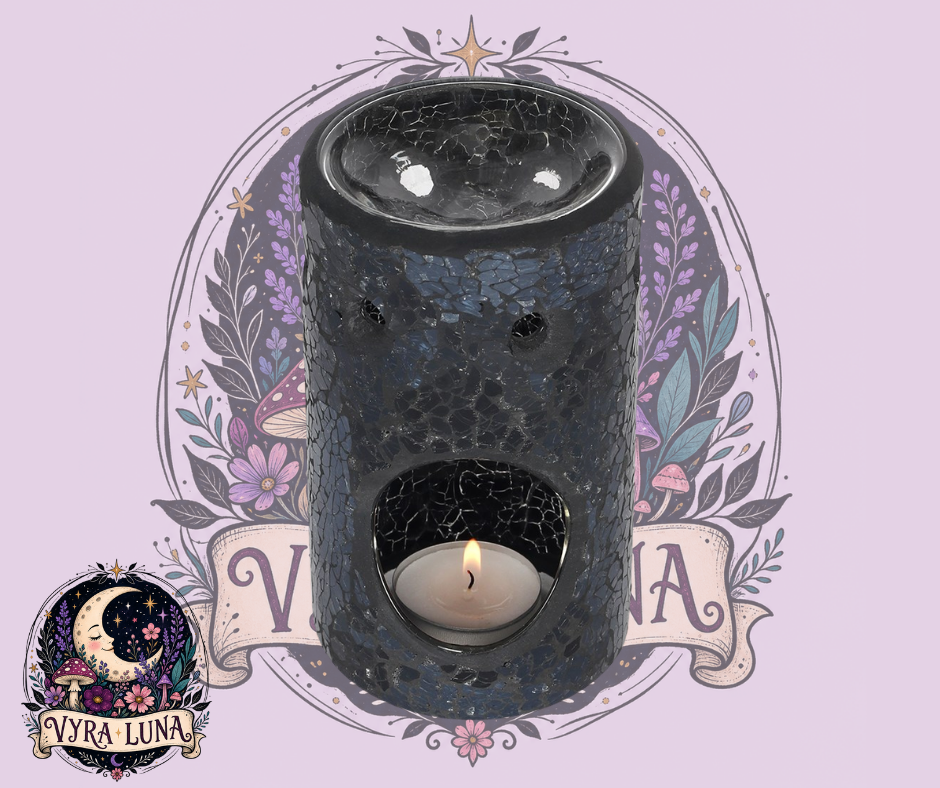 Black Crackle Glass Oil & Wax Warmer