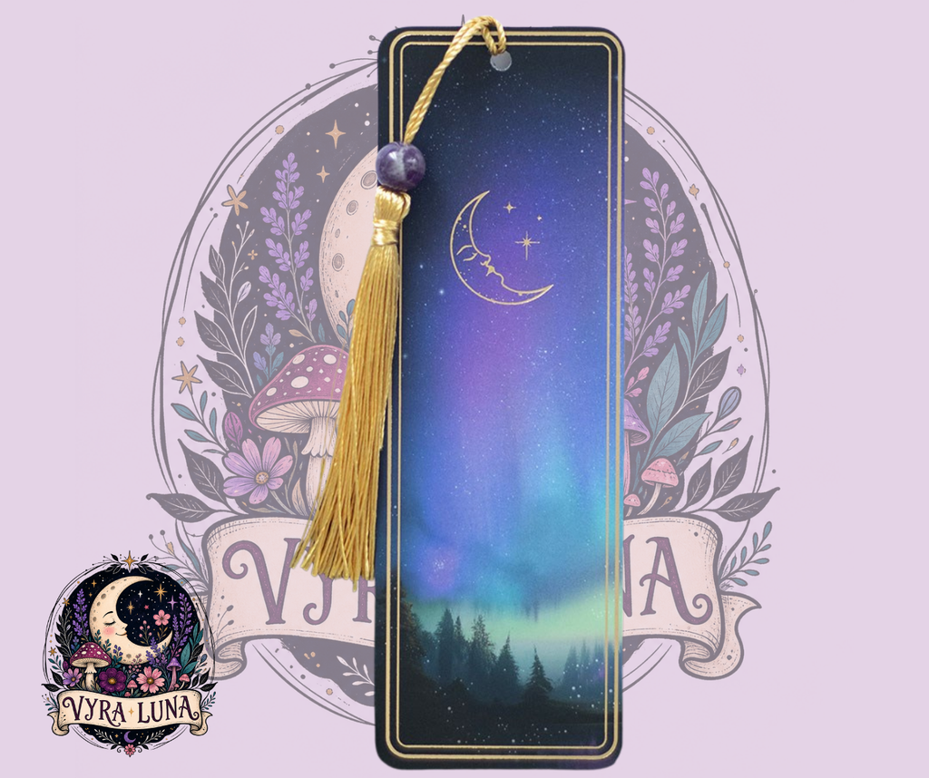 Ethereal Amethyst Bookmark - back with moon design