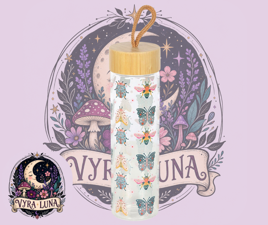Floral Bug Print Glass Water Bottle