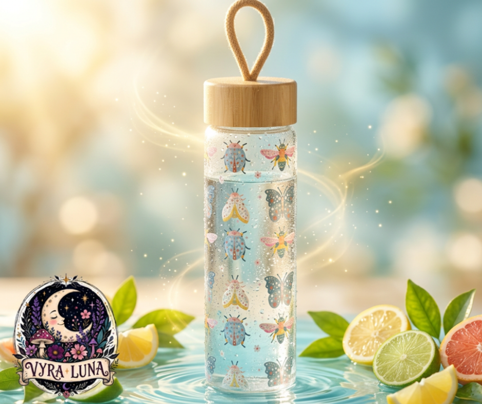 Floral Bug Print Glass Water Bottle