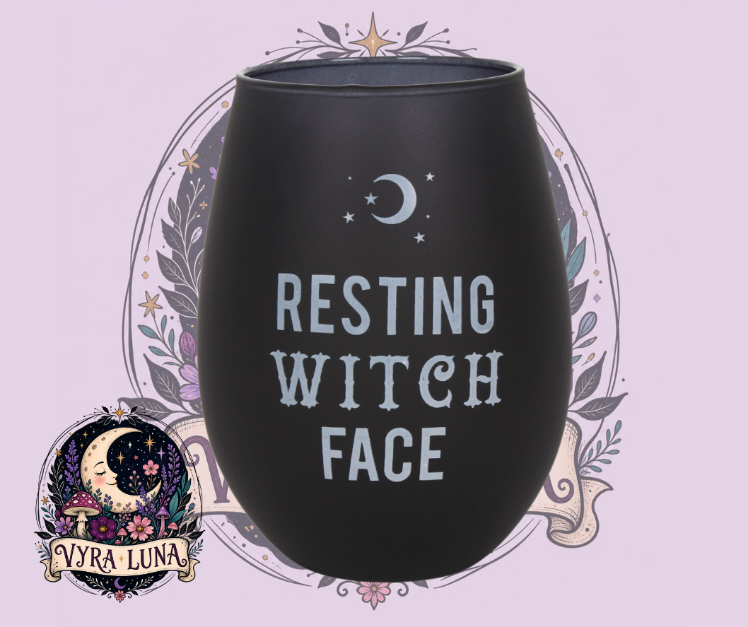 Resting Witch Face Stemless Wine Glass